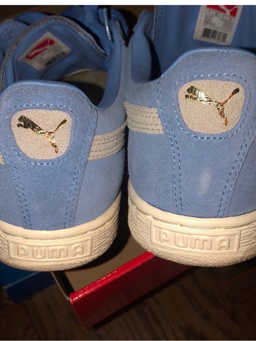 Puma Light Blue Suede Sneakers with Gold Logo men’s size 8